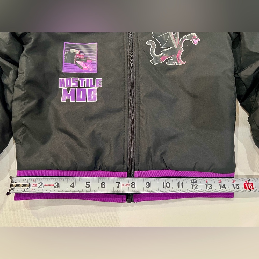 Minecraft Ender Dragon Bomber Jacket Kids Black and Purple Puffer Size 7 Unique - Picture 3 of 12
